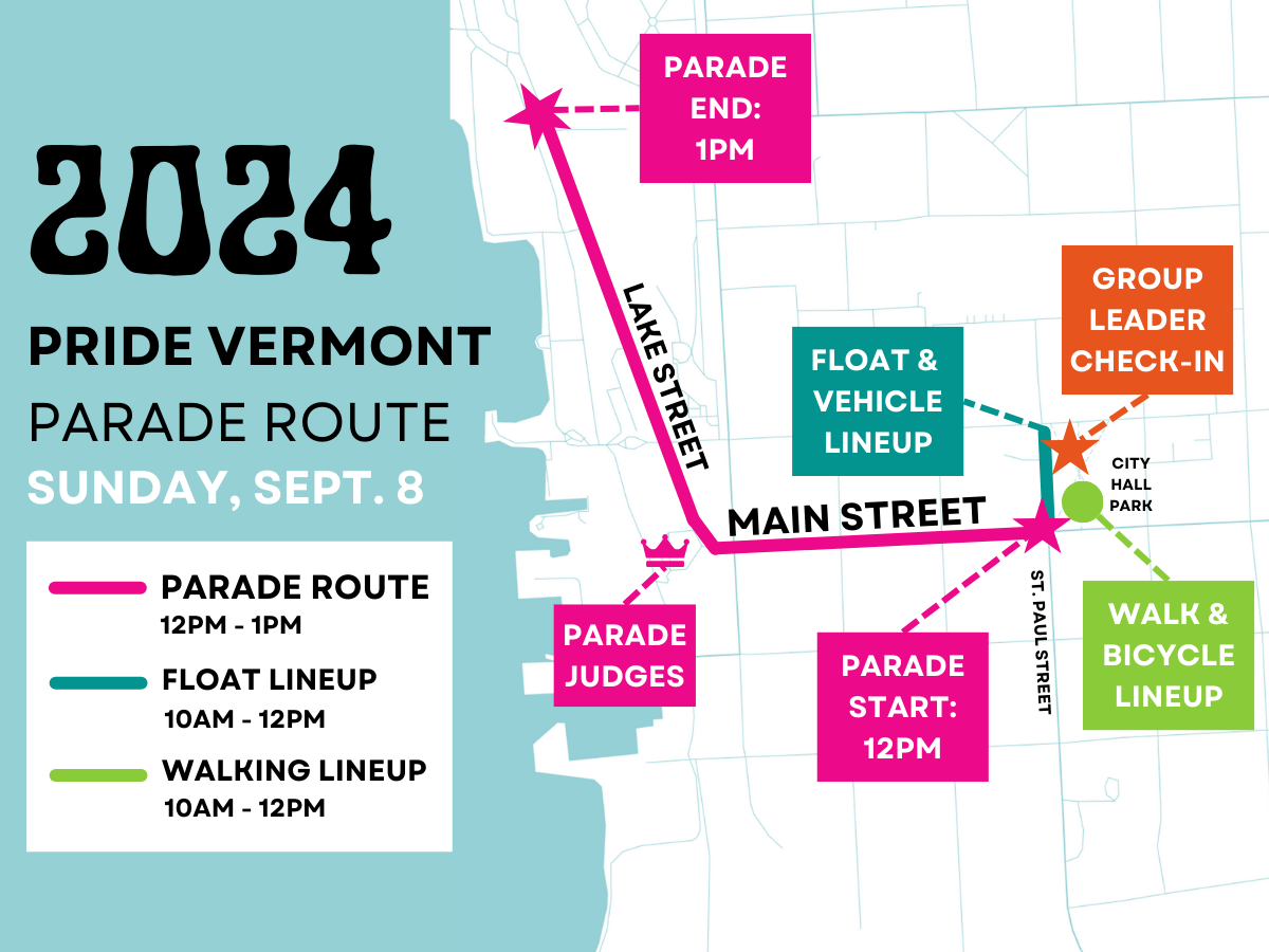 Map of Burlington Pride Parade Route 2024